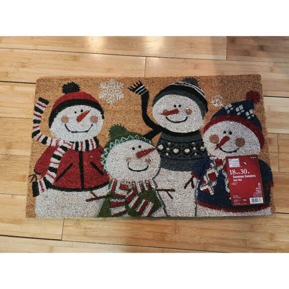 Snowmen Sweaters Door Mat 18"x30" Holiday Design Coir & PVC - Picture 1 of 4